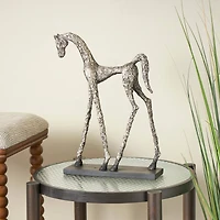 16.5" Bronze Polystone Horse Textured Slim Frame Sculpture with Silver Accents