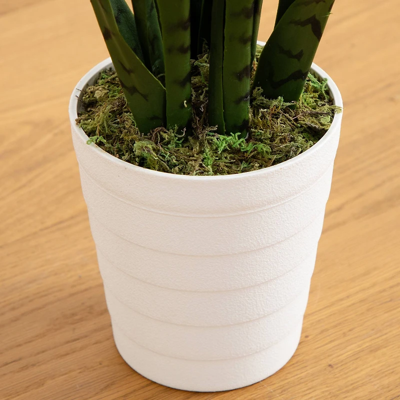 2ft. UV Resistant Artificial Snake Plant in White Decorative Planter