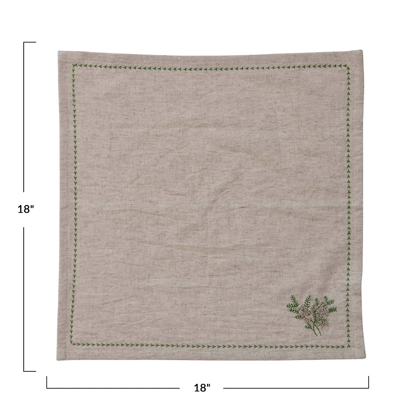 Hello Honey® 18" Natural & Green Square Cotton & Linen Napkins with Botanical Embroidery, 4ct.