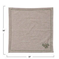 Hello Honey® 18" Natural & Green Square Cotton & Linen Napkins with Botanical Embroidery, 4ct.
