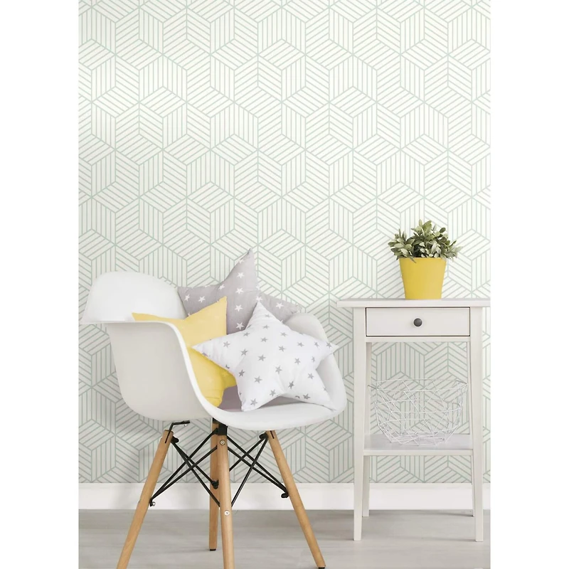 RoomMates Striped Green & White Hexagon Peel & Stick Wallpaper