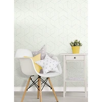 RoomMates Striped Green & White Hexagon Peel & Stick Wallpaper