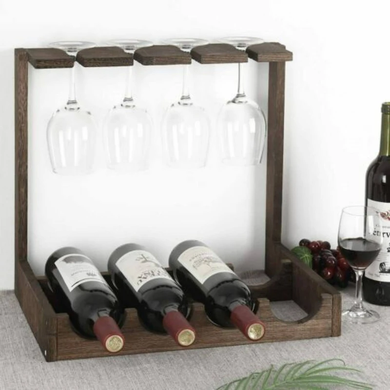 NEX™ Wood Wine Bottle Holder with Glass Rack
