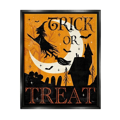Stupell Industries Trick or Treat Halloween Witch Framed Floater Canvas Wall Art
