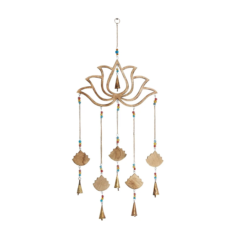 Gold Mango Wood Eclectic Style Windchime, 15" x 30"