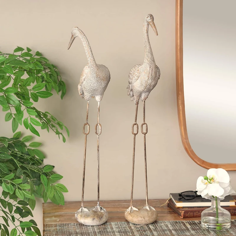 Cream Carved Crane Sculpture Set