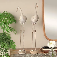 Cream Carved Crane Sculpture Set