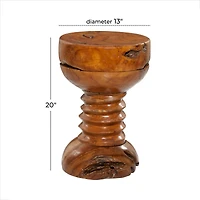 20" Brown Teak Wood Rustic Stool