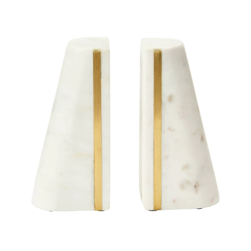 Hello Honey® 6" White Geometric Marble Bookends with Brass Inlay, 2ct.