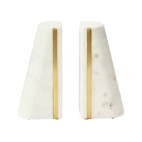Hello Honey® 6" White Geometric Marble Bookends with Brass Inlay, 2ct.