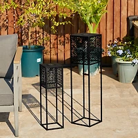 Glitzhome® Black Metal Cutout Pattern Solar Powered Outdoor Floor Lanterns Set