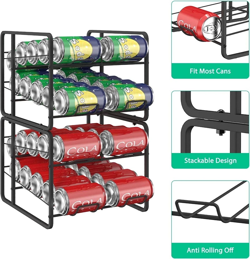 NEX™ Standard 12oz. 20-Can Capacity Black Organizer Rack Dispenser, 2ct.