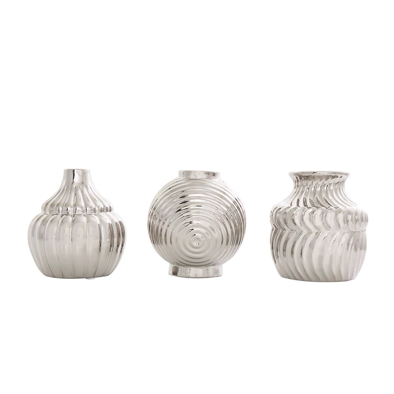 Silver Ceramic Abstract Textured Vase Set