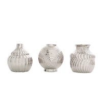 Silver Ceramic Abstract Textured Vase Set