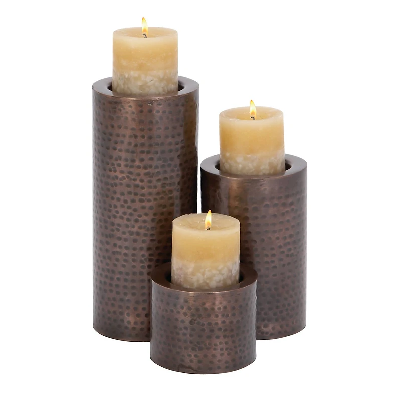 Brown Metal Industrial Candle Holder Set
