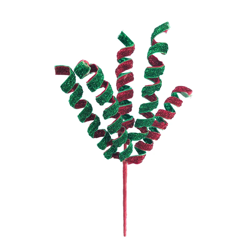 11" Red & Green Glitter Ribbon Curl Pick by Ashland®