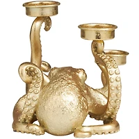 11" Gold Polystone Textured Octopus Candelabra with Tentacle Candle Slots