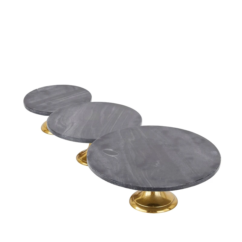 The Novogratz Set of 3 Black Aluminum Natural Cake Stand, 6" x 12" x 12"
