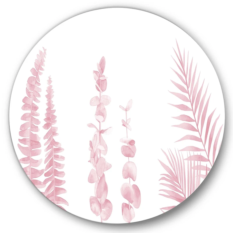Designart - Blush Pinkeucalyptus and Palm Branches - Shabby Chic Metal Circle Wall Art