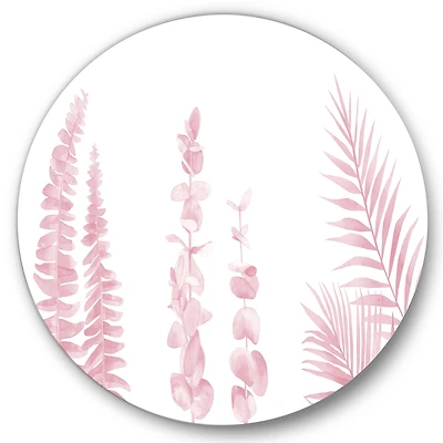 Designart - Blush Pinkeucalyptus and Palm Branches - Shabby Chic Metal Circle Wall Art