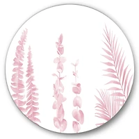 Designart - Blush Pinkeucalyptus and Palm Branches - Shabby Chic Metal Circle Wall Art