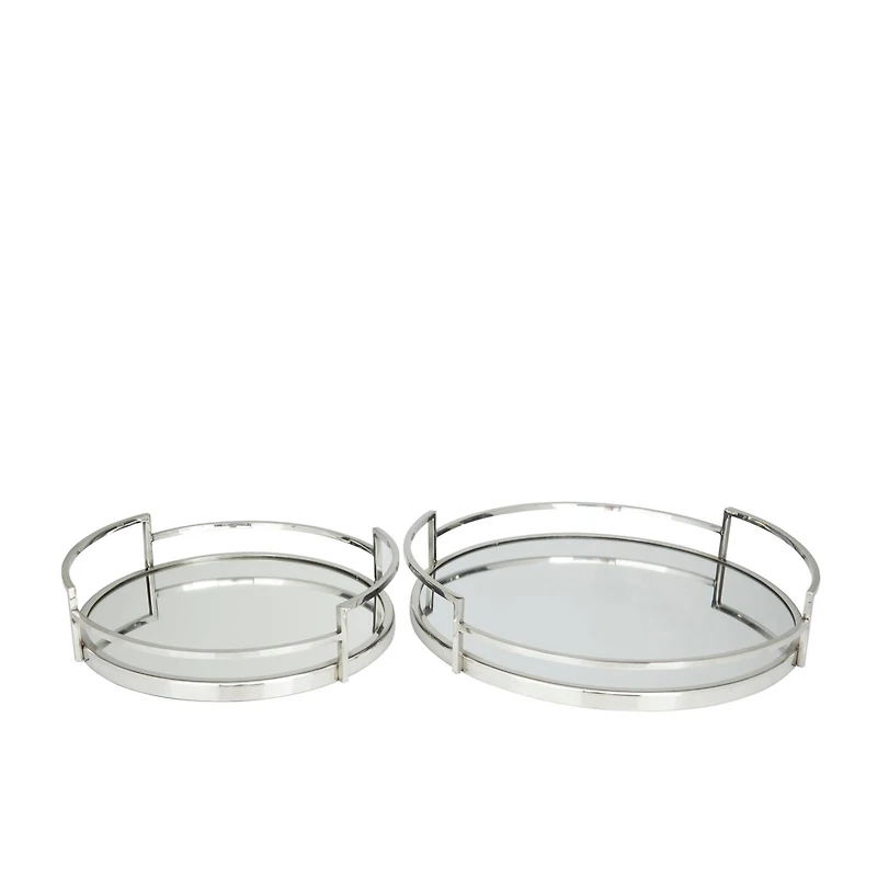 The Novogratz Silver Contemporary Tray, Set of 2" 19", 14"