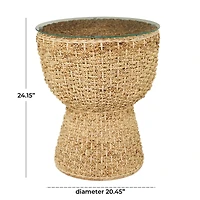 Brown Seagrass Bohemian Accent Table 24" x 20" x 20"