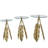 Gold Aluminum Metal Leaf Accent Table Set