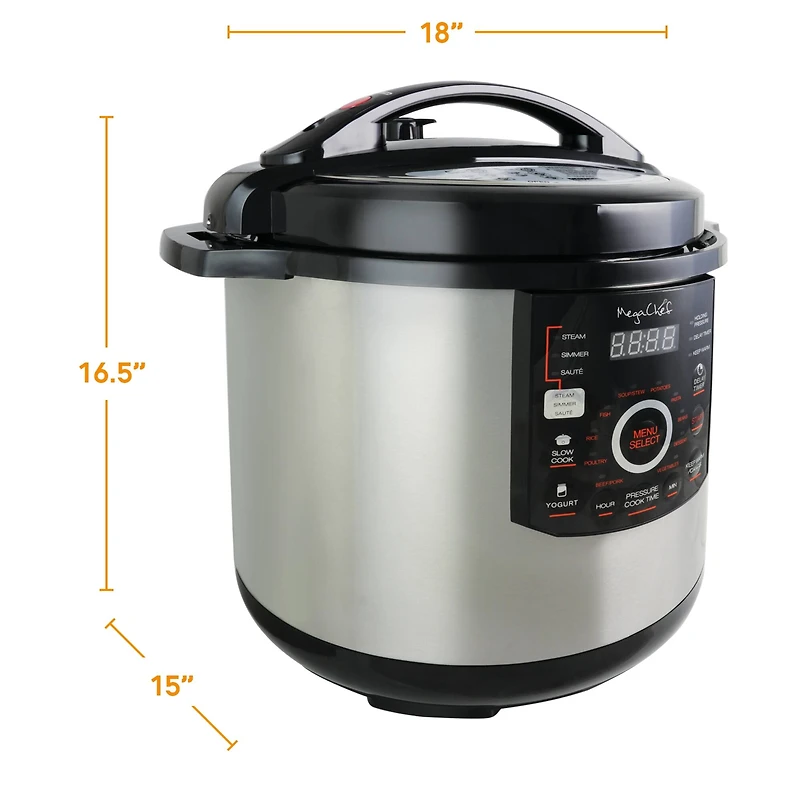 Megachef 12qt. Steel Digital Pressure Cooker With 15 Presets & Glass Lid