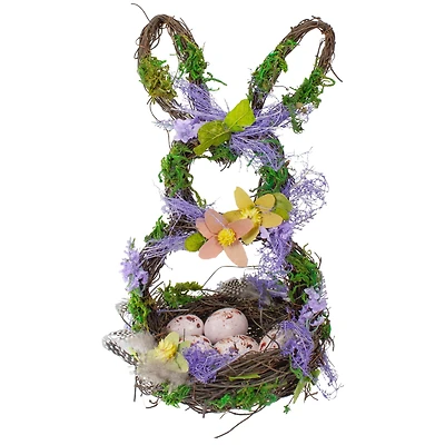 14.5" Purple & Green Floral Easter Bunny Decorative Basket