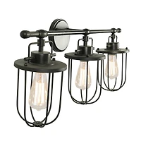 Hello Honey® 28" Black Industrial Metal Cage 3-Light Wall Sconce