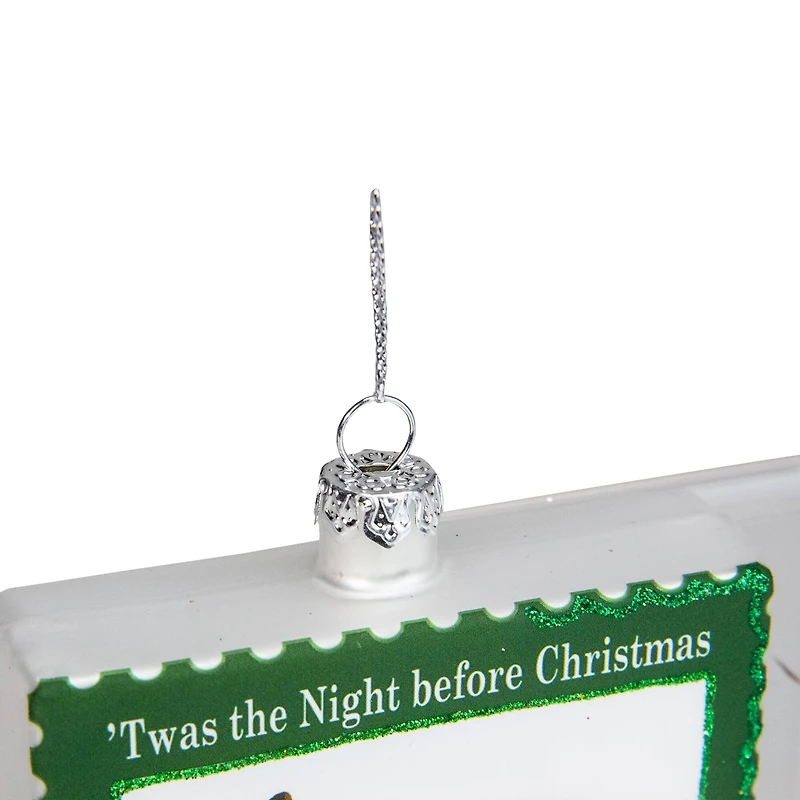 3.5" Green USPS Santa Stamp Twas The Night Before Christmas Glass Christmas Ornament