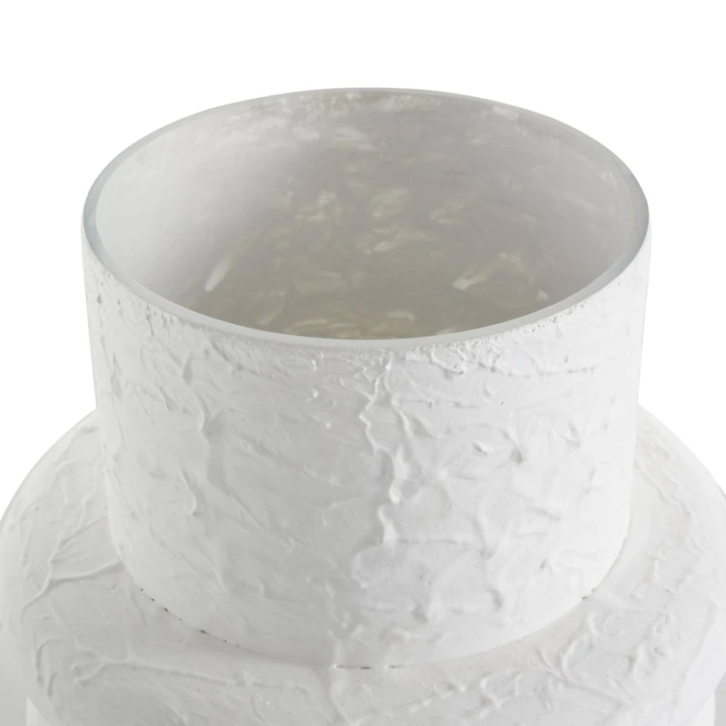 White Glass Textured Decorative Vase with Brown Wood Beaded Stripes Set