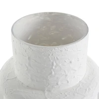 White Glass Textured Decorative Vase with Brown Wood Beaded Stripes Set