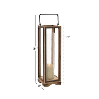 Brown Mango Wood Traditional Candle Holder Lantern, 31" x 8" x 8"
