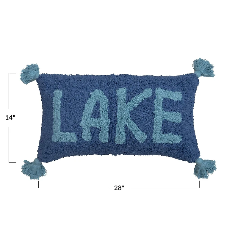 Hello Honey® "Lake" Design & Tassels Cotton Punch Hook Lumbar Pillow