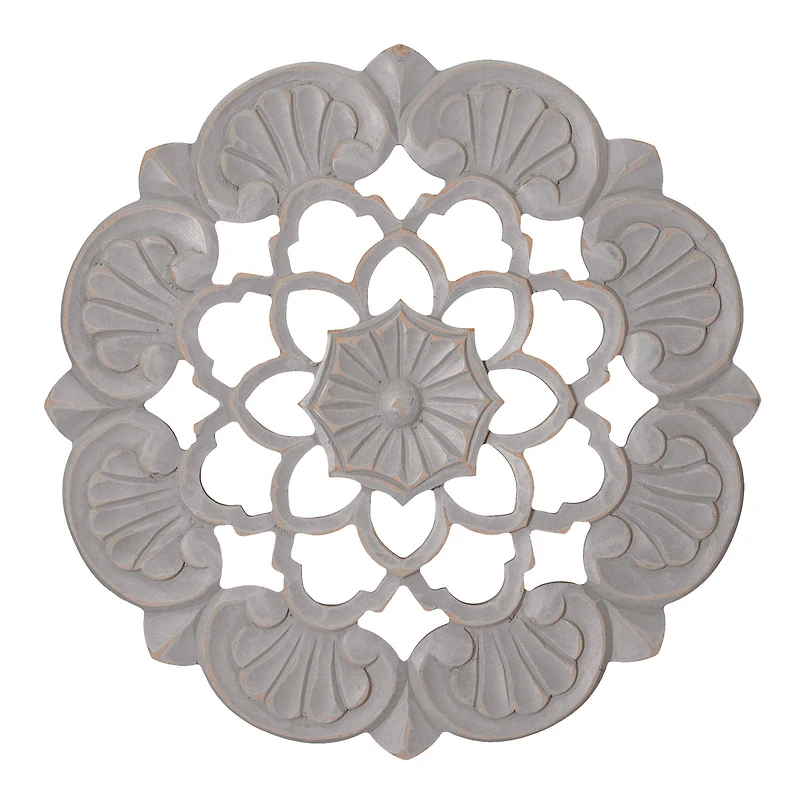 American Art Décor™ 16" Small Gray Traditional Hand-Carved India Wood Medallion