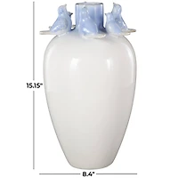 15" White with Blue Bird Accents Ceramic Decorative Vase