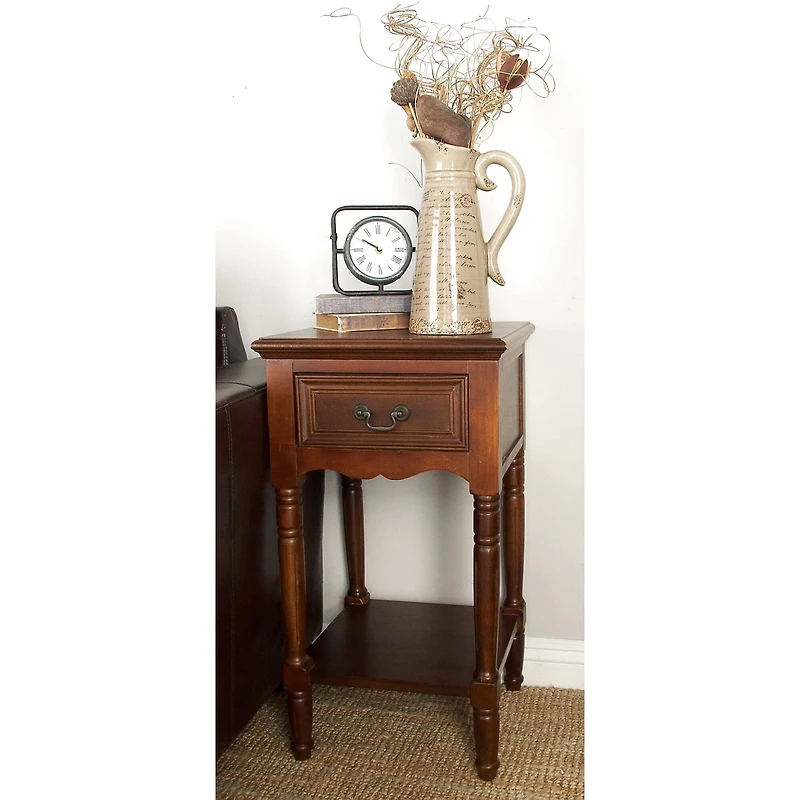 29" Brown Pine Traditional Accent Table