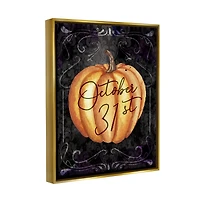 Stupell Industries October 31st Halloween Pumpkin Framed Floater Canvas Wall Art