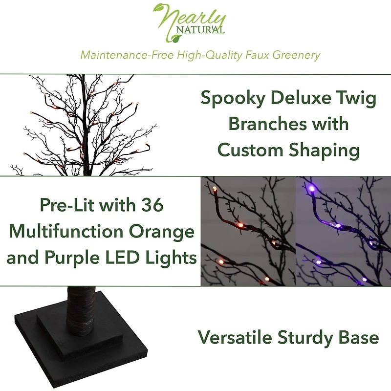 3ft. Pre-Lit Halloween Deluxe Black Twig Artificial Tree with 36 Orange & Purple LED Lights