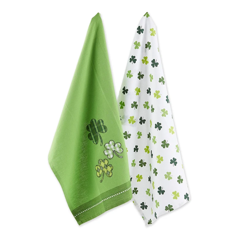 DII® Green & White Shamrock Lucky Day Dishtowels, 2ct.