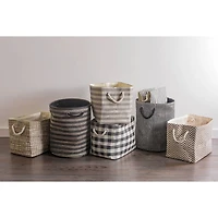 DII® Large Black & Stone Striped Weave Round Paper Storage Basket