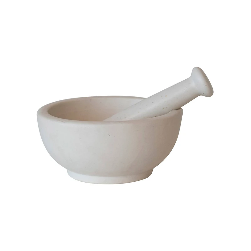 Hello Honey® White Round Stoneware Mortar & Pestle Set