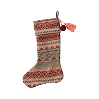 Hello Honey® 20" Woven Acrylic Jacquard Stocking with Pattern, Metallic Gold Thread Embroidery, Tassel & Pom Pom
