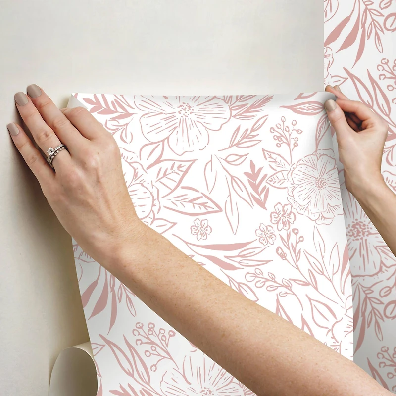 RoomMates Pink & White Floral Sketch Peel & Stick Wallpaper
