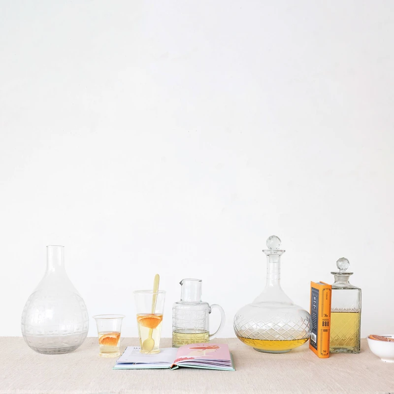 Hello Honey® 4" Clear Round Glass Drinking Glass with Debossed Rim & Base, 6ct.