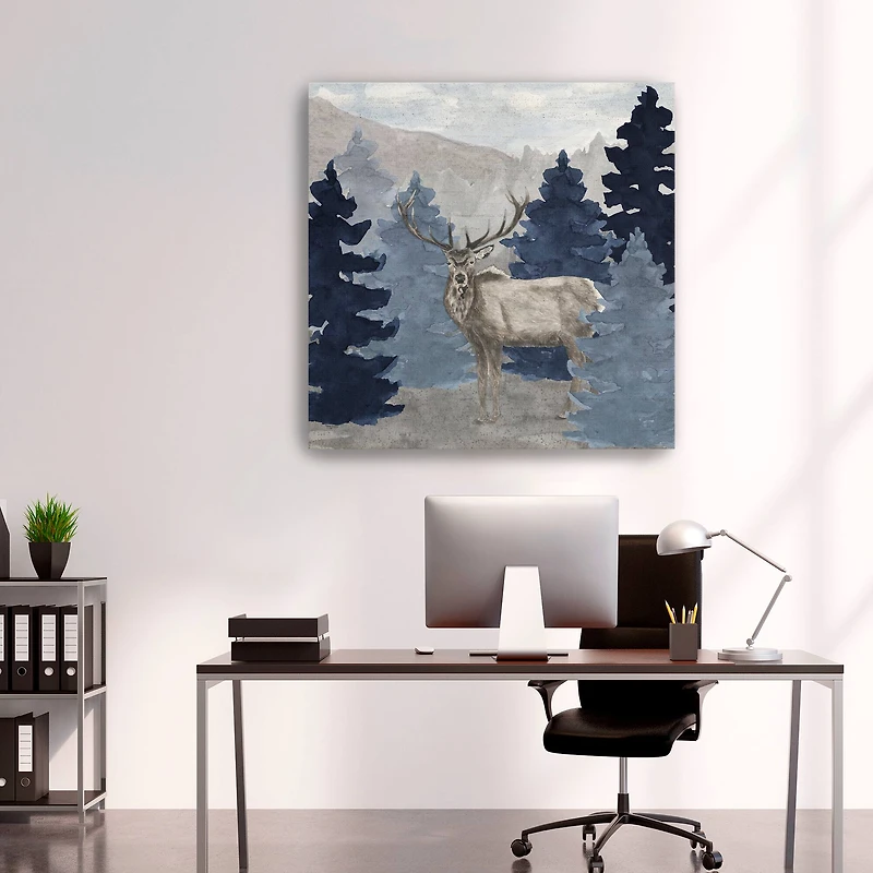 Blue Cliff Mountains Scene III Elk Canvas Giclee