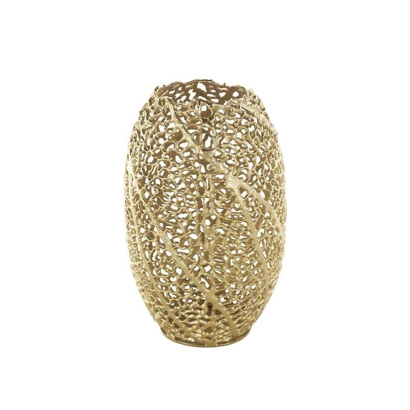 14.5" Gold Aluminum Abstract Metallic Coral Inspired Vase