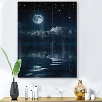 Designart - Full Moon in Cloudy Night Sky I